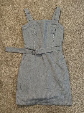 Hollister Black & White Striped Square-Neck Mini Dress with Belt